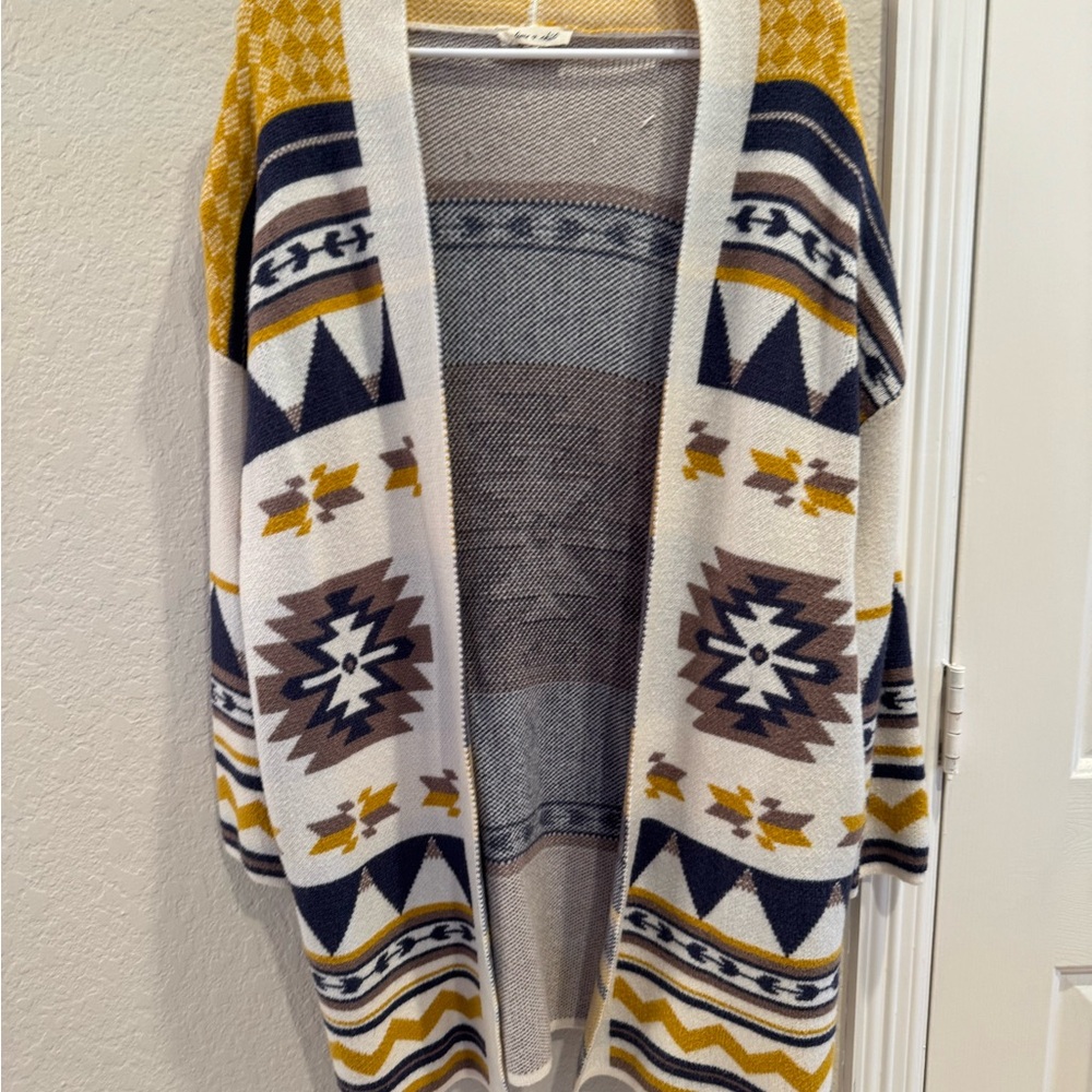 Aztec Patterned Open Front Cardigan